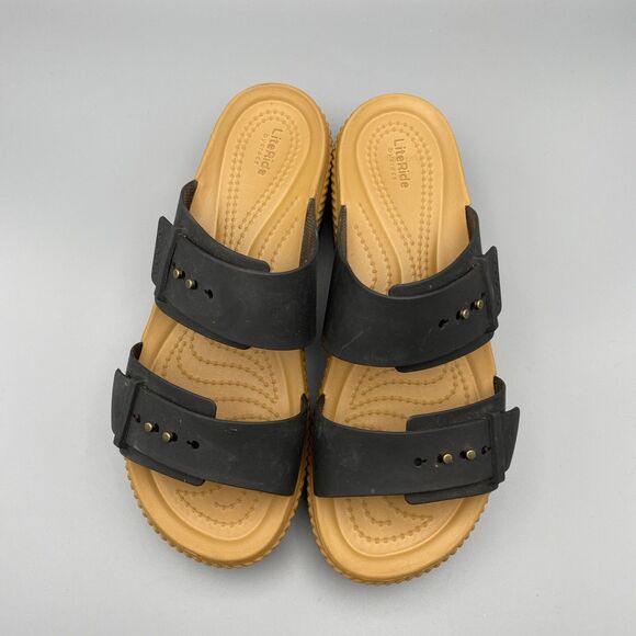 Crocs LiteRide Shoes Black Tan Strap Brooklyn Mid Platform Wedge Sandals 7 - Picture 6 of 13